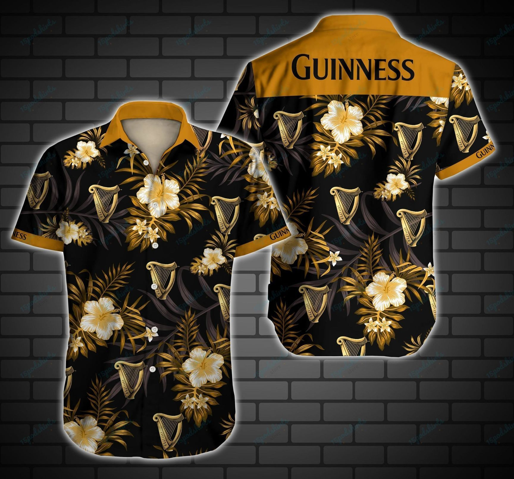 Guinness Hawaiian Shirt Tropical Aloha Button Up