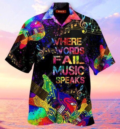 Guitar Where Music Speaks Unisex Hawaiian Shirt Tropical Aloha Button Up