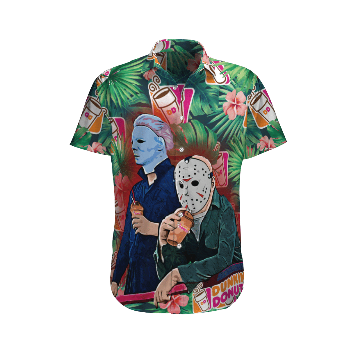 Halloween Dunkins Jason Enjoy Horror Hawaiian Shirt Tropical Aloha Button Up