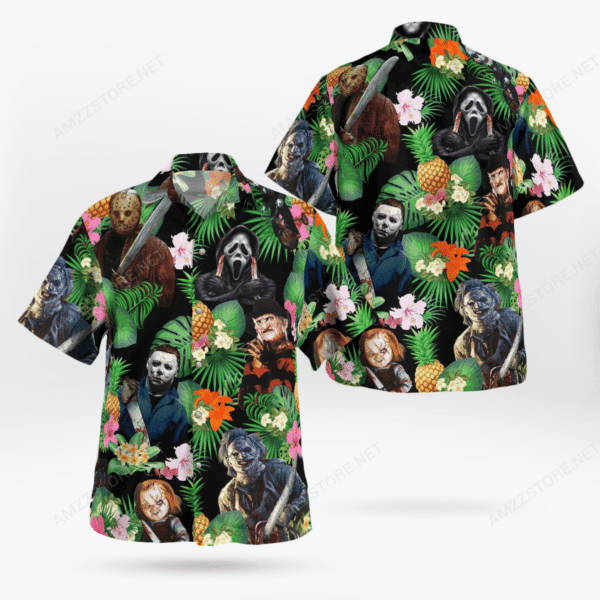 Halloween Horror Character Tropical Pineapple Hawaiian Shirt Tropical Aloha Button Up