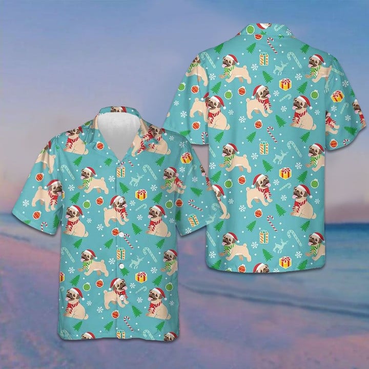 Happy Christmas Pug Hawaiian Shirt Funny Pug Shirt Gifts For Christmas 2024