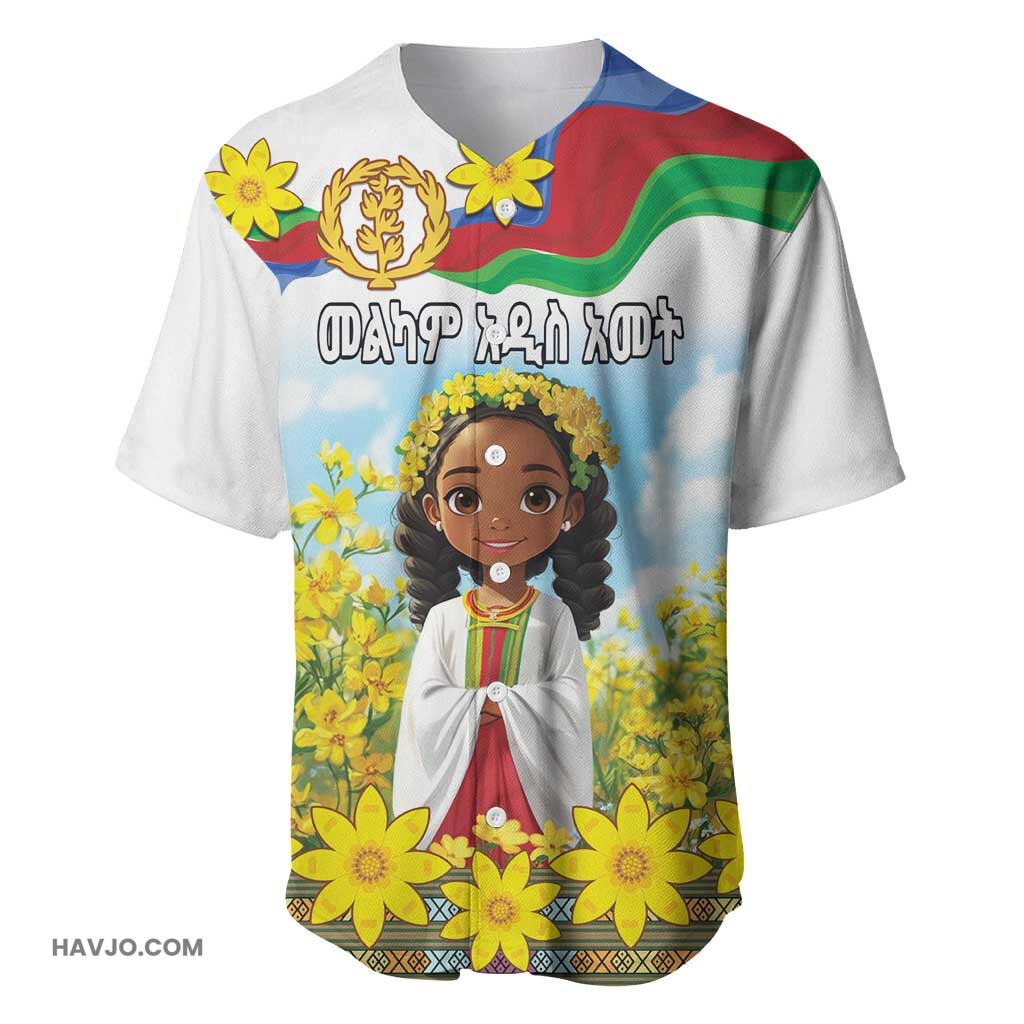 Happy Enkutatash Eritrea Personalized Beautiful Afro Girl Adey Abeba Flower Baseball Jersey