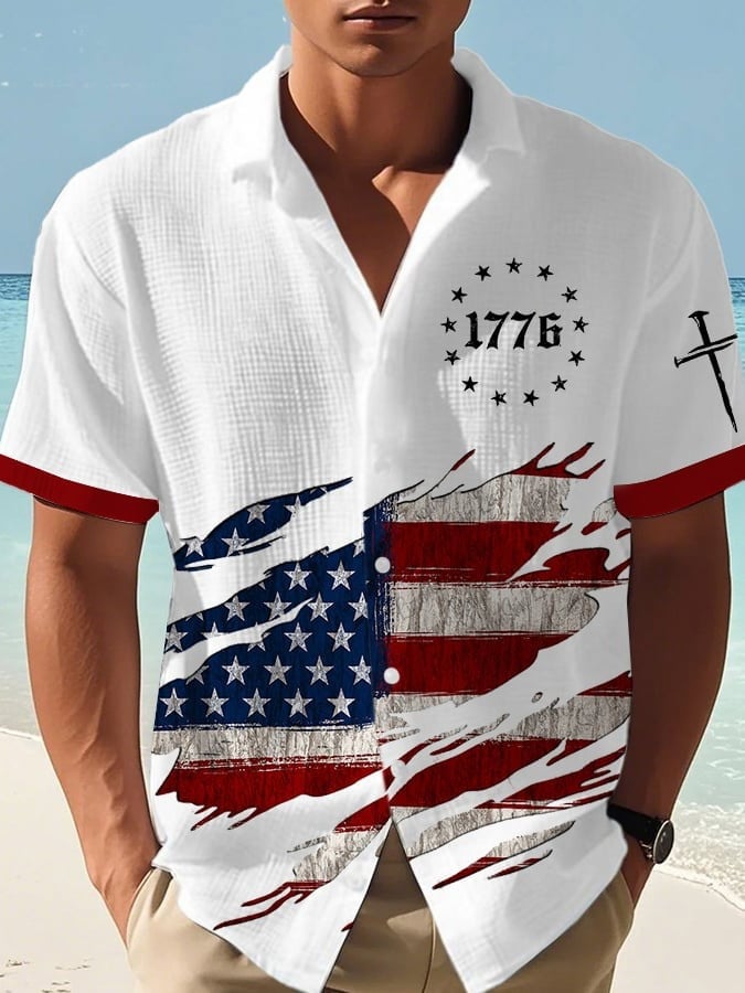 Happy Independence Day 4Th Of July Mens Hawaiian Shirt American Flag Patriotic Apparel