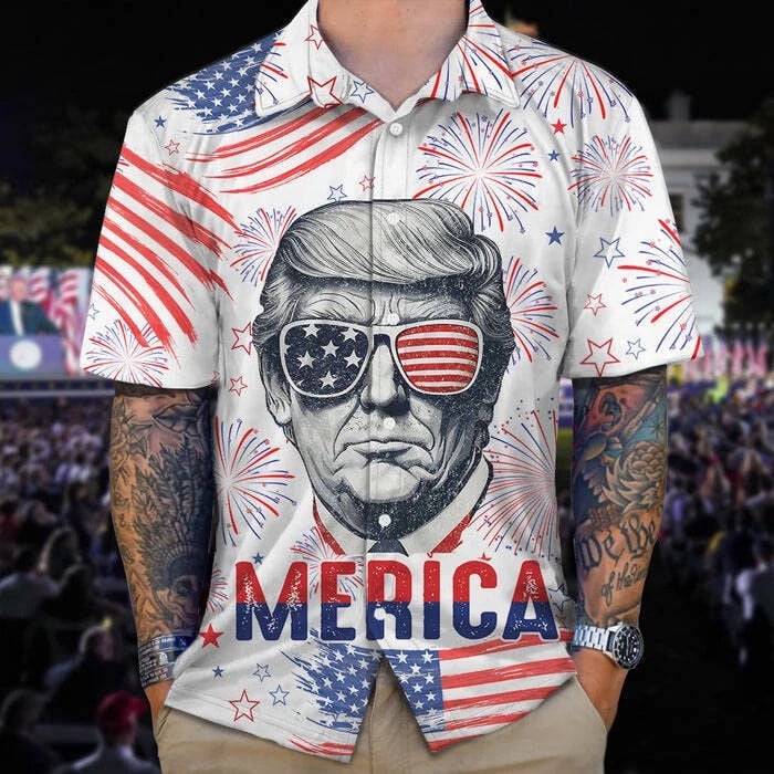 Happy Independence Day Trump Patriotic Hawaiian Shirt 4th Of July America Flag Apparel Gift For Patriots
