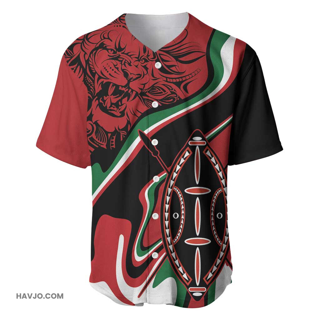 Happy Jamhuri Day Kenya Kenyan Lion and Maasai Shield Baseball Jersey