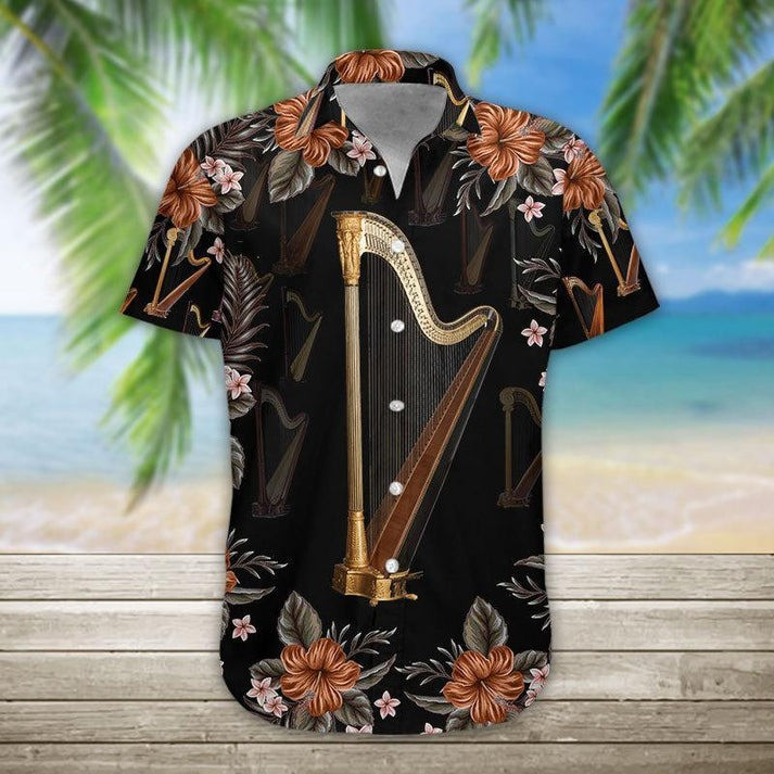 Harp Hawaiian Shirt Harp Themed Gifts Aloha Shirt For People Who Love Music