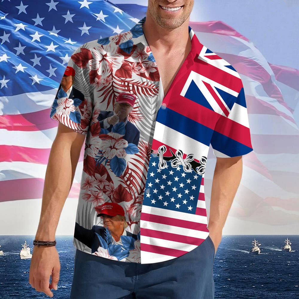 Hawaii For Trump 2024 Hawaiian Shirt MAGA Donald Trump Hawaiian Button Up Shirt Summer Gifts