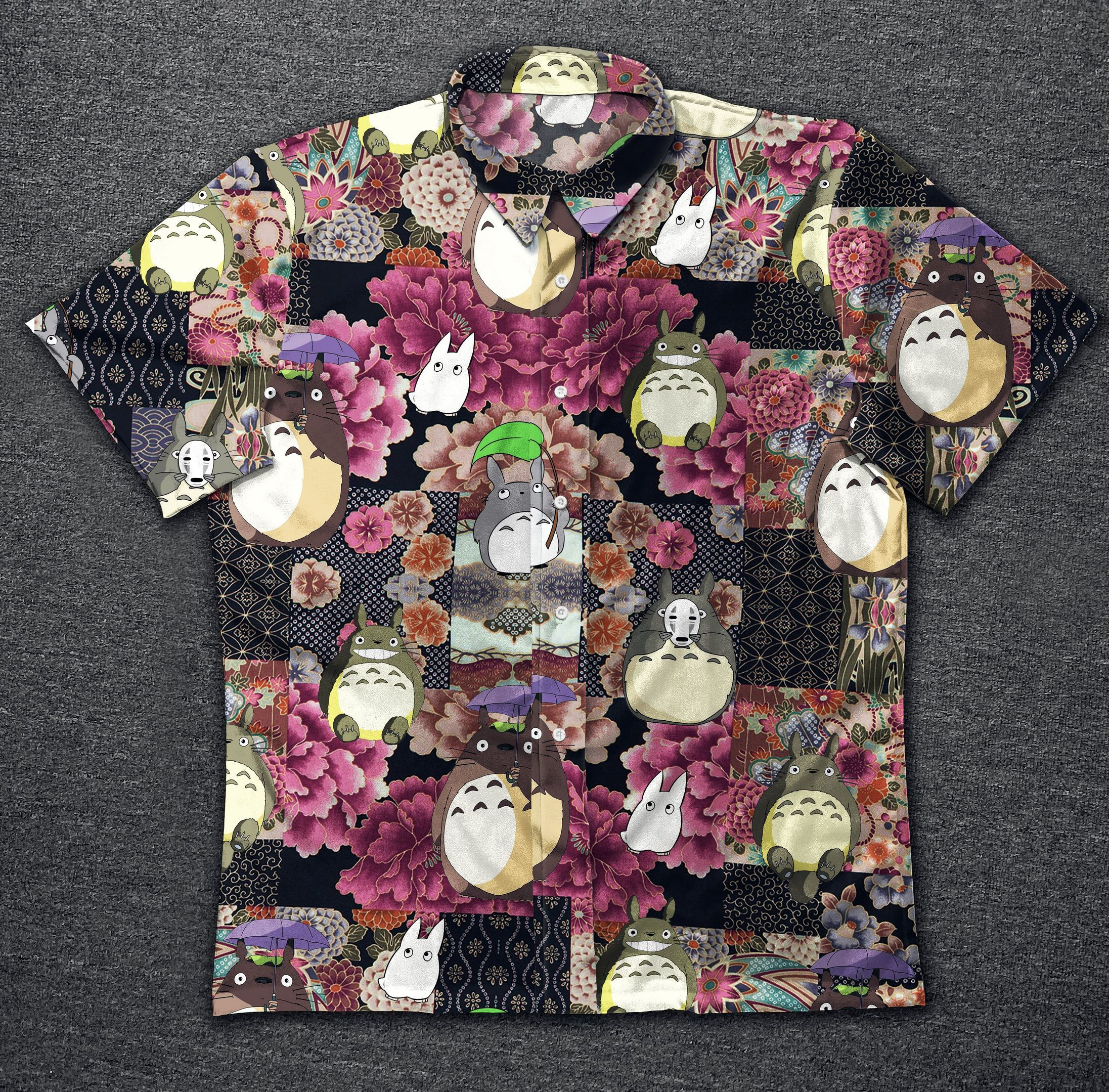 Hawaii Shirt Ghibli Vintage Cotton Hawaiian Shirt Tropical Aloha Button Up