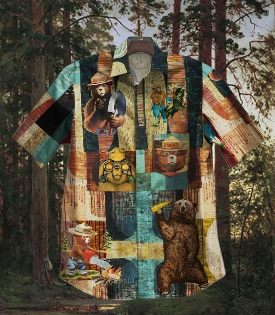 Hawaii Shirt Hot Smokey Bear Hawaiian Shirt Tropical Aloha Button Up