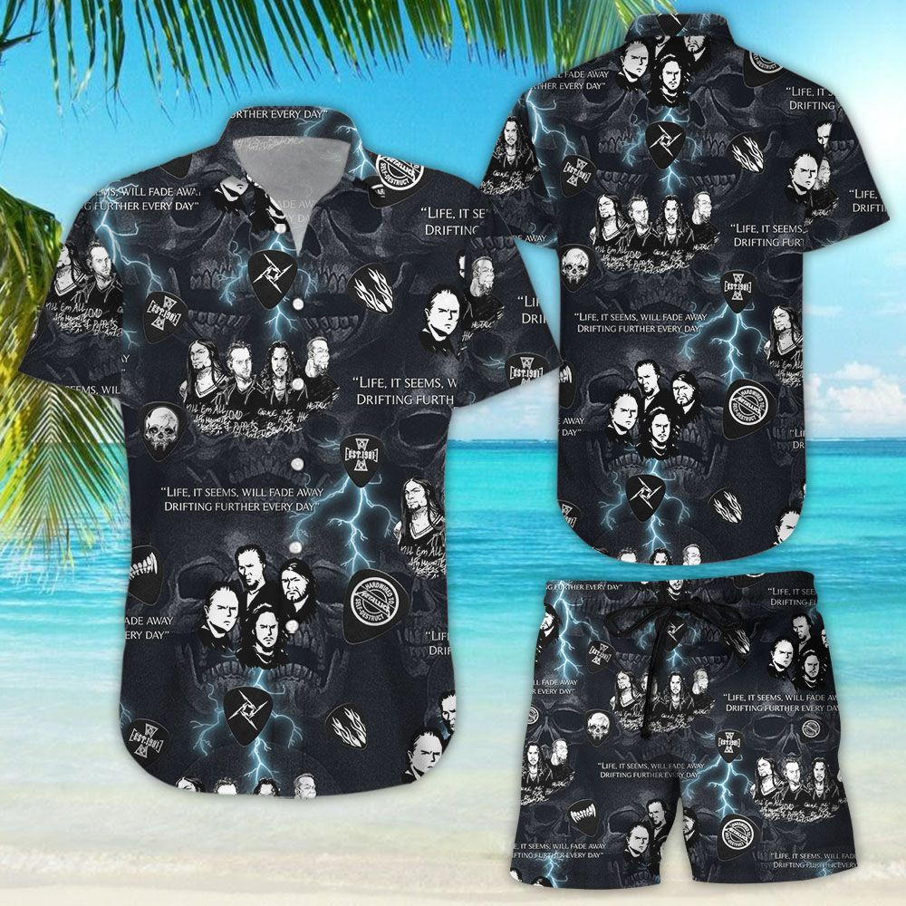 Hawaii Shirt Metallica Vintage Cotton Hawaiian Shirt Tropical Aloha Button Up