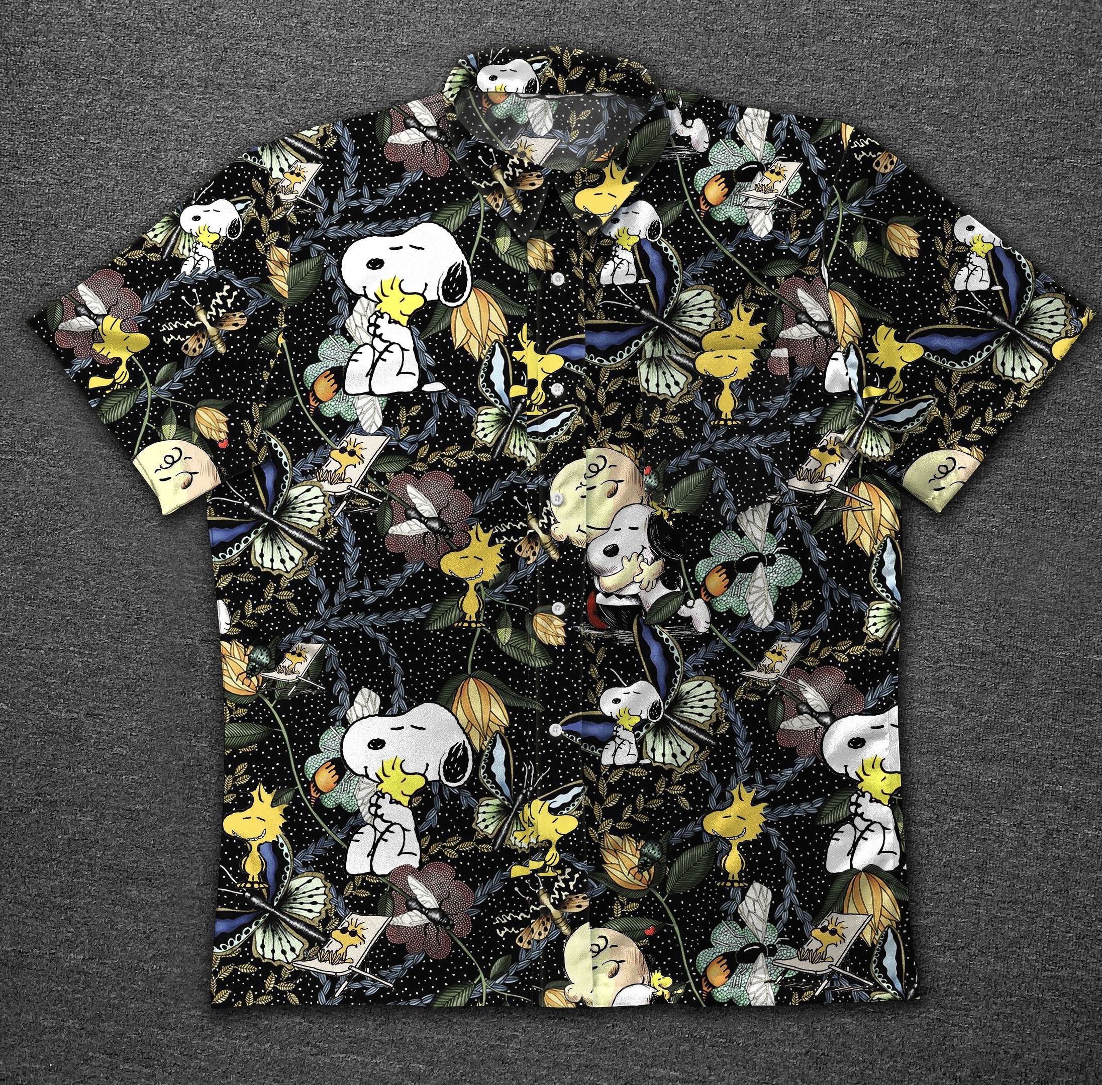 Hawaii Shirt Snoopy Vintage Cotton Hawaiian Shirt Tropical Aloha Button Up