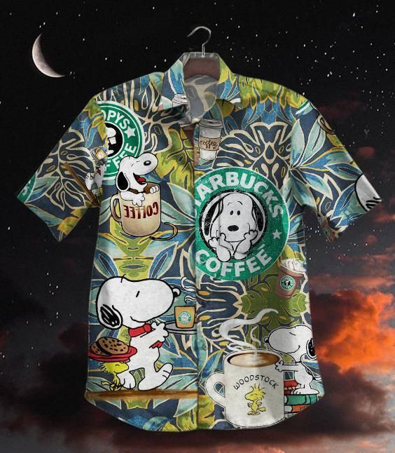 Hawaii Shirt Starbucks Dog Vintage Hawaiian Shirt Tropical Aloha Button Up