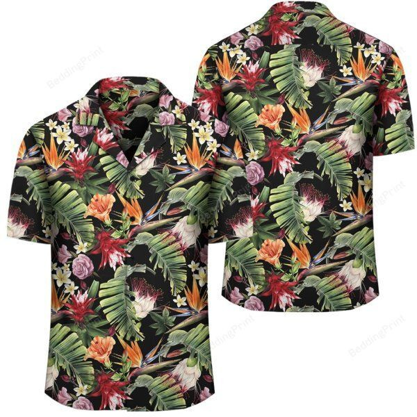 Hawaii Tropical Flowers Watercolor Hawaiian Shirt Tropical Aloha Button Up