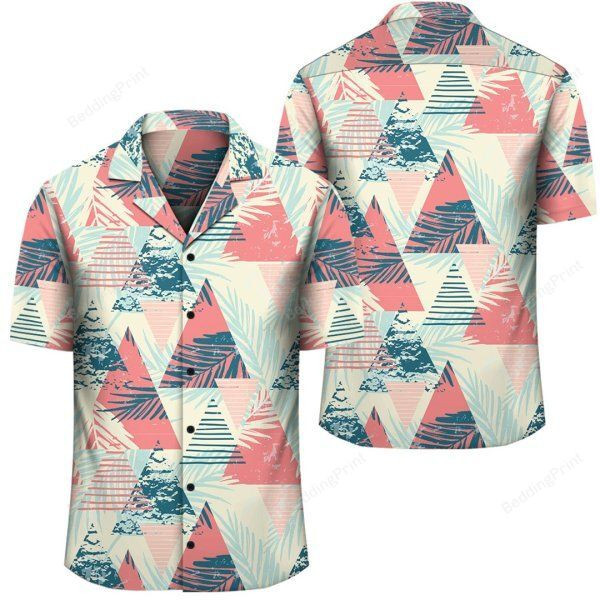 Hawaii Tropical Leaf Triangle Pattern Hawaiian Shirt Tropical Aloha Button Up