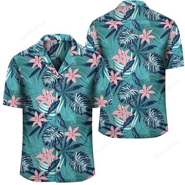 Hawaii Tropical Monstera Leaf Blue Hawaiian Shirt Tropical Aloha Button Up