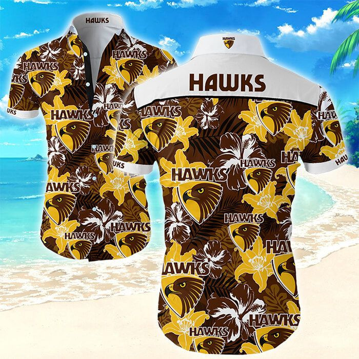 Hawthorn Football Club Hawks Tropical Flower Hawaiian Shirt Tropical Aloha Button Up