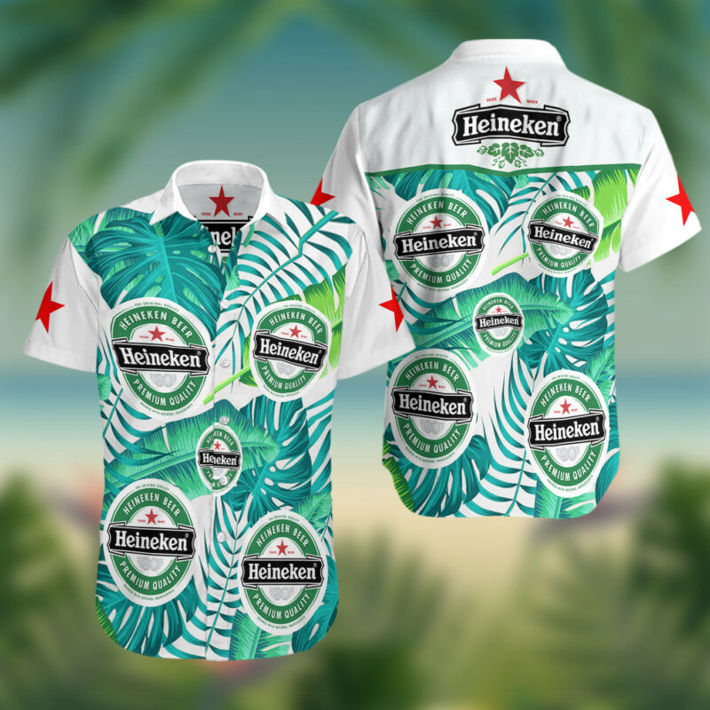 Heineken Beer Summer Hawaiian Shirt Tropical Aloha Button Up