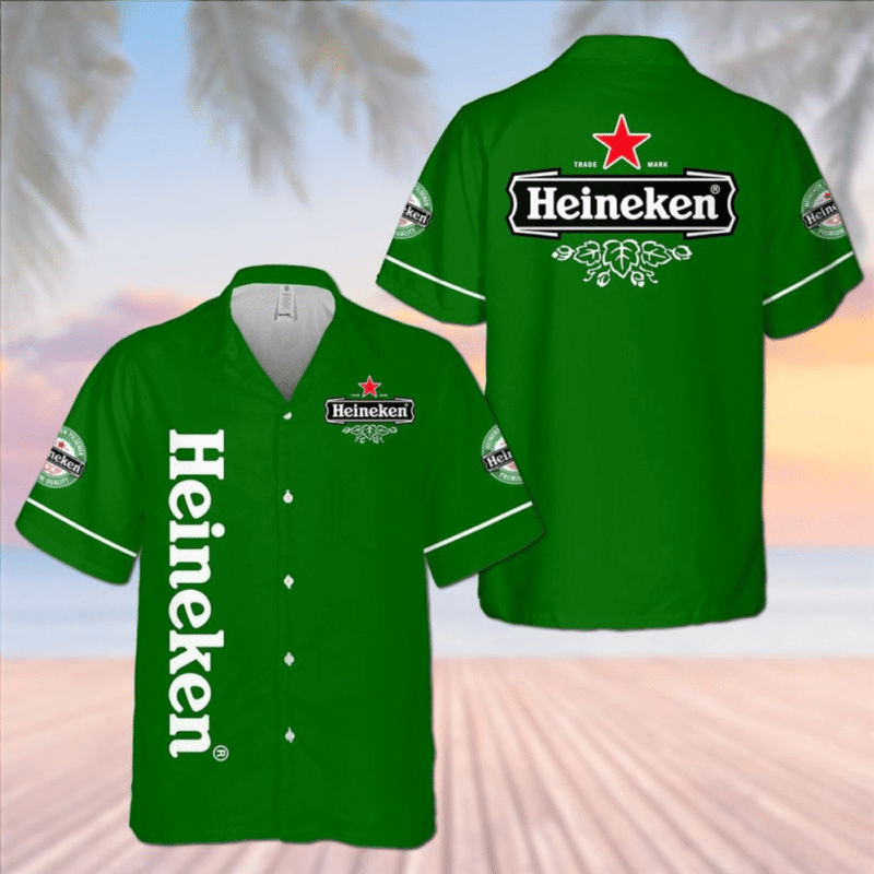 Heineken Hawaiian Shirt Tropical Aloha Button Up