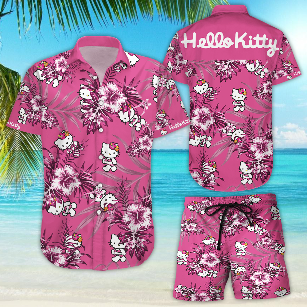 Hello Kitty Hawaiian Shirt Tropical Aloha Button Up