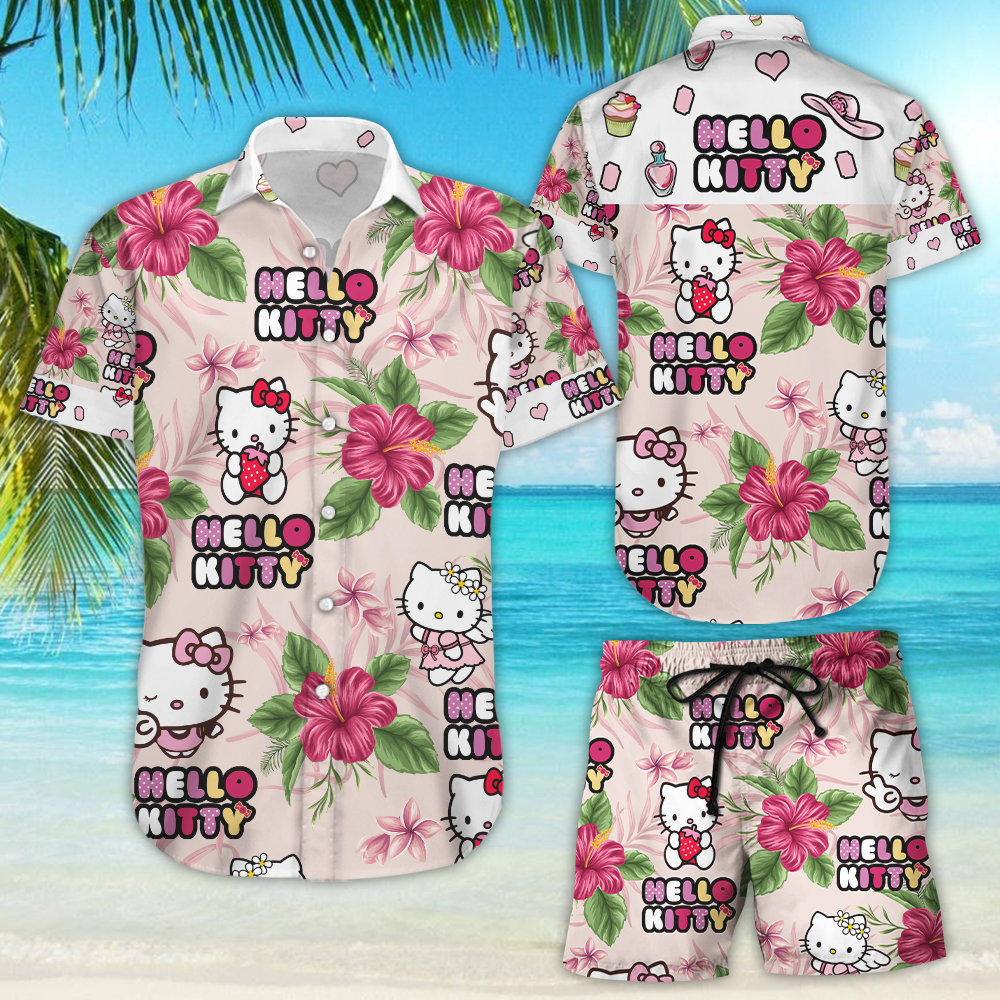 Hello Kitty Hawaiian Shirt Tropical Aloha Button Up