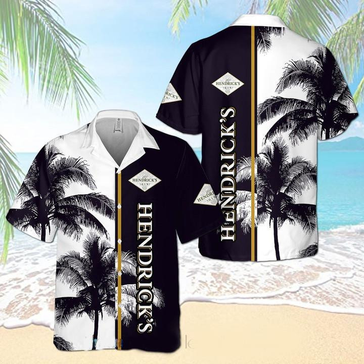 Hendrick's Gin Palm Tree Hawaiian Shirt Tropical Aloha Button Up