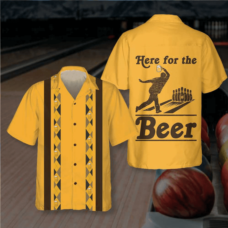 Here For The Beer Bowling Hawaiian Shirt Tropical Aloha Button Up