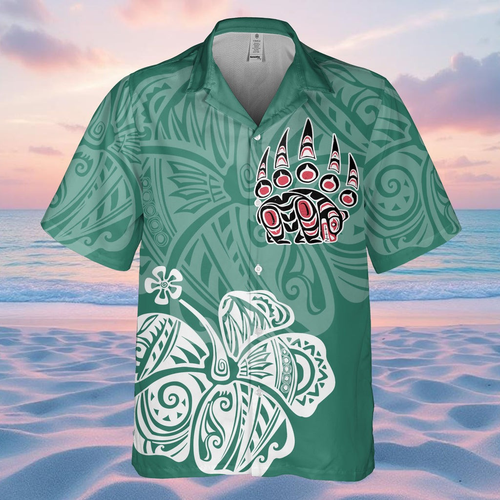 Hibiscus Bear Native American Hawaiian Shirt Men's Modern Native American Clothing
