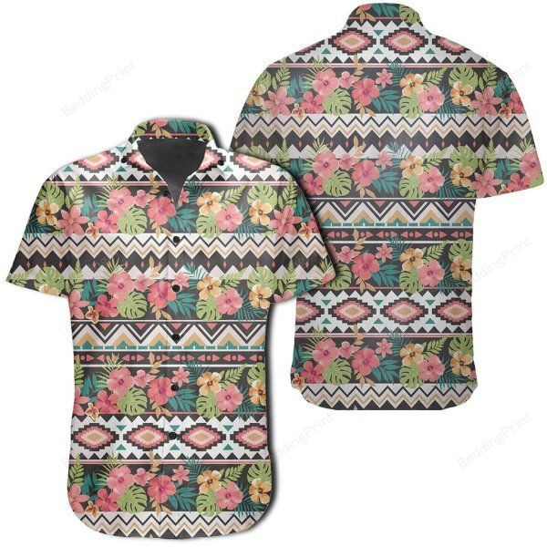 Hibiscus Ethnic Mix Tropical Flower Hawaiian Shirt Tropical Aloha Button Up