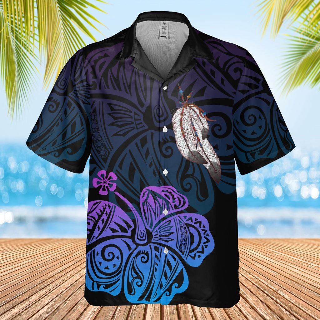 Hibiscus Feather Native American Hawaiian Shirt Men's Native American Gifts For Him