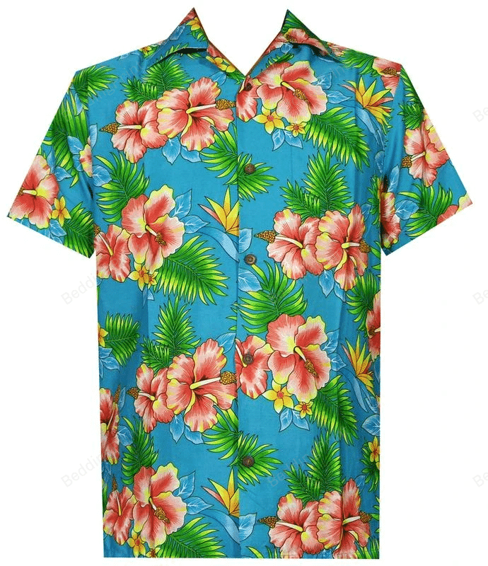 Hibiscus Flower Print Beach Party Aloha Camp Hawaiian Shirt Tropical Aloha Button Up
