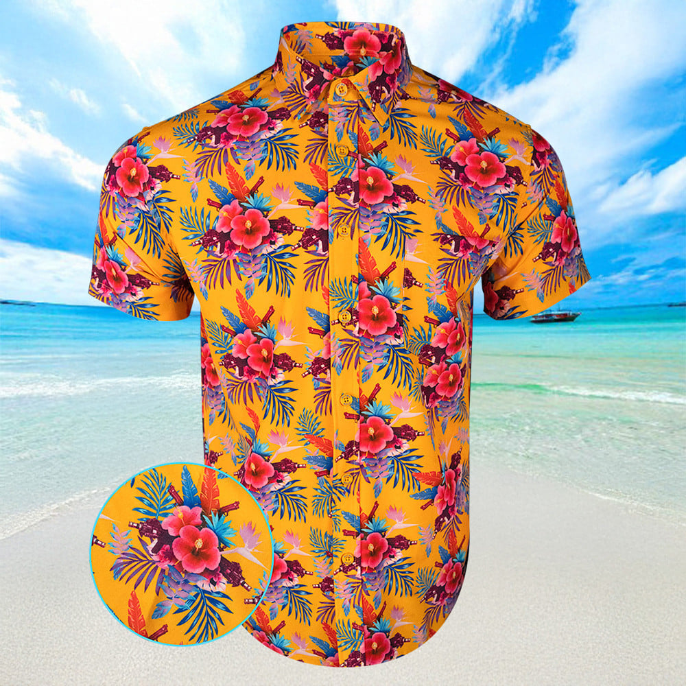 Hibiscus Orange Hawaiian Shirt Mens Button Down Summer Shirts Gifts For Brother