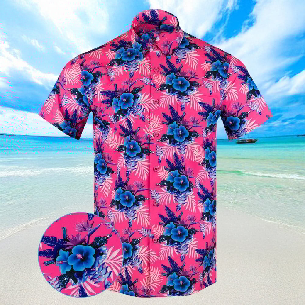 Hibiscus Pink Hawaiian Shirt Mens Button Down Summer Shirts Gifts For Son