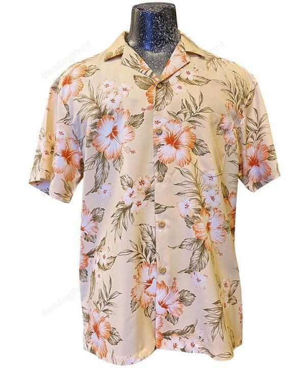 Hibiscus Resort Peach Hawaiian Shirt Tropical Aloha Button Up