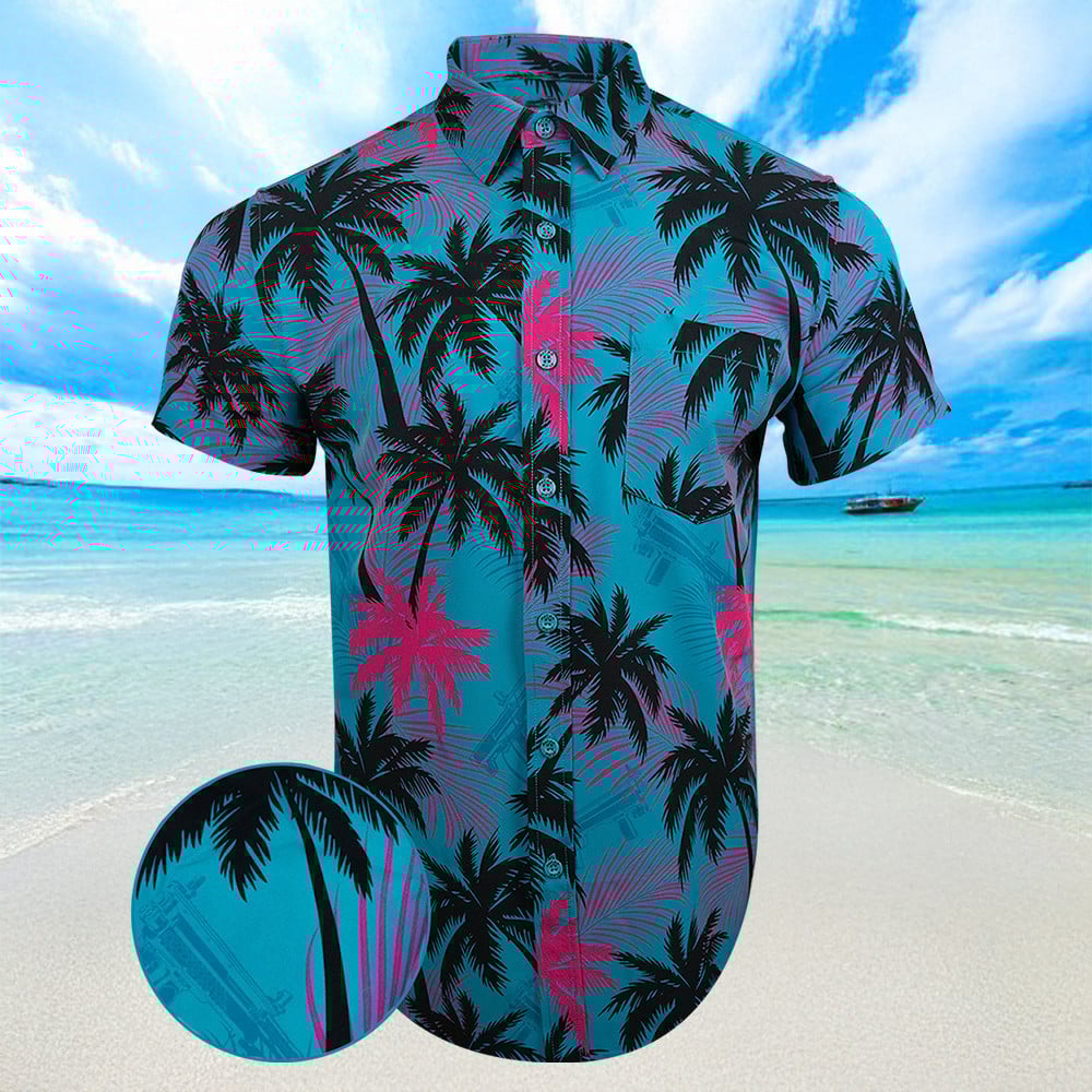 High Crown Blue Black Hawaiian Shirt Summer Short Sleeve Button Down Shirts Gifts For Daddy