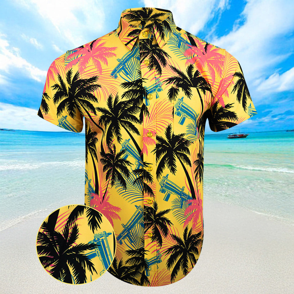 High Crown Yellow Hawaiian Shirt Summer Short Sleeve Button Down Shirts Gifts For Papa
