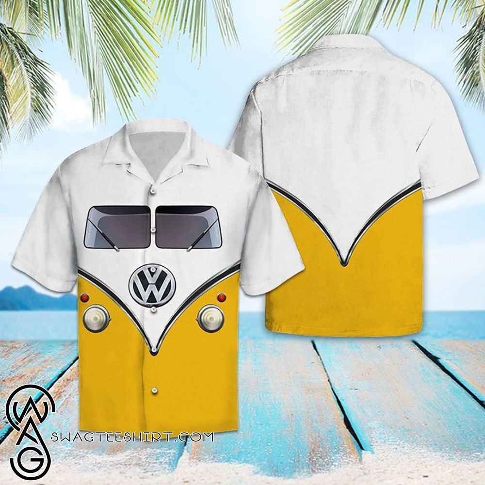 Hippie Bus Volkswagen Hawaiian Shirt Tropical Aloha Button Up