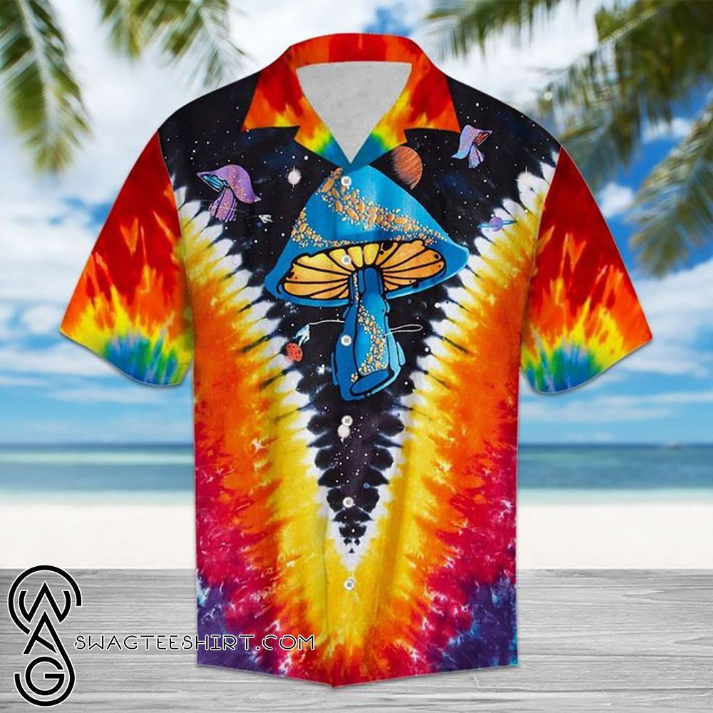 Hippie Mushroom Tie Dye Hawaiian Shirt Tropical Aloha Button Up