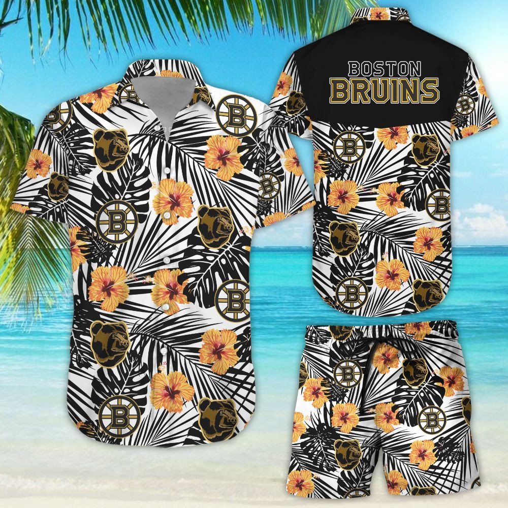 Hockey Boston Bruins Hawaiian Shirt Tropical Aloha Button Up