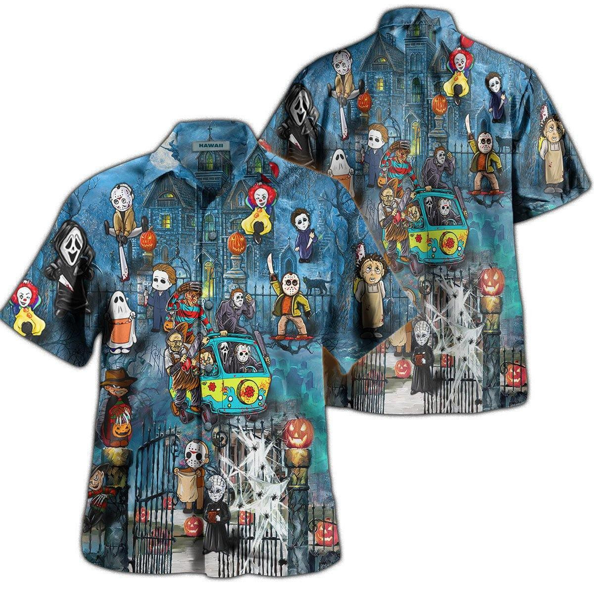 Horror Characters Halloween Hawaiian Shirt Tropical Aloha Button Up