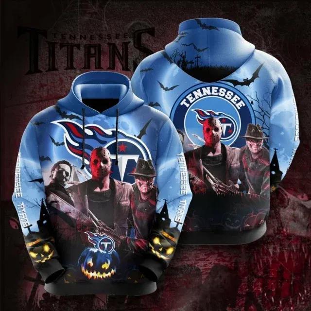 Horror Movie Characters Halloween With Logo Tennessee Titans NFL 3D All Over Print Hoodie