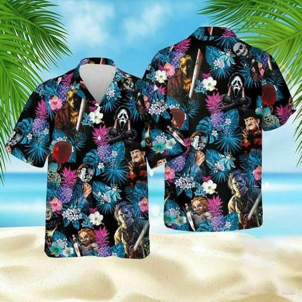 Horror Movies Characters Horror Serial Killers Hawaiian Shirt Tropical Aloha Button Up