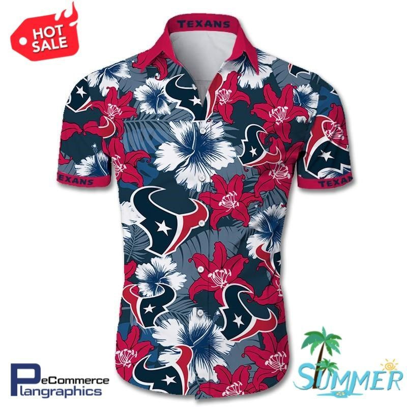 Houston Texans All Over Print Hawaiian Shirt Tropical Aloha Button Up