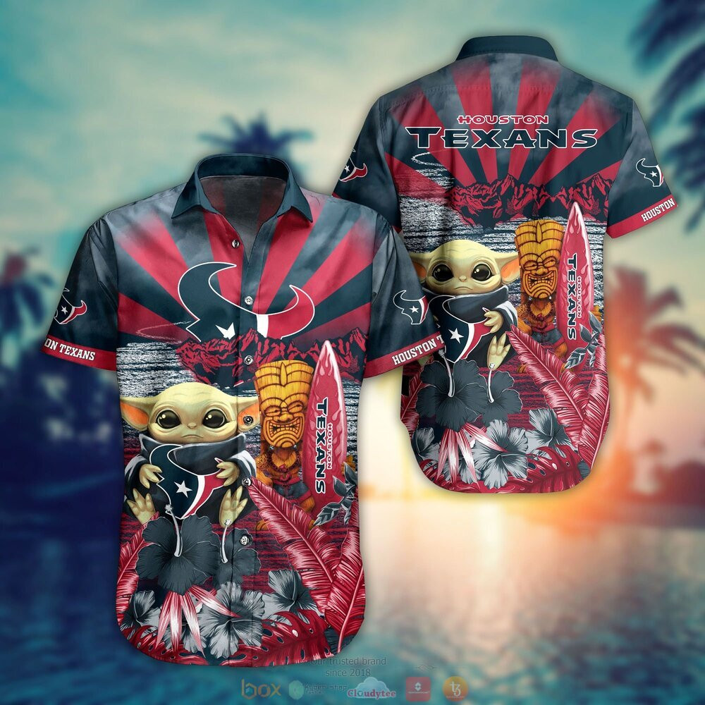 Houston Texans Baby Yoda Hawaiian Shirt Tropical Aloha Button Up