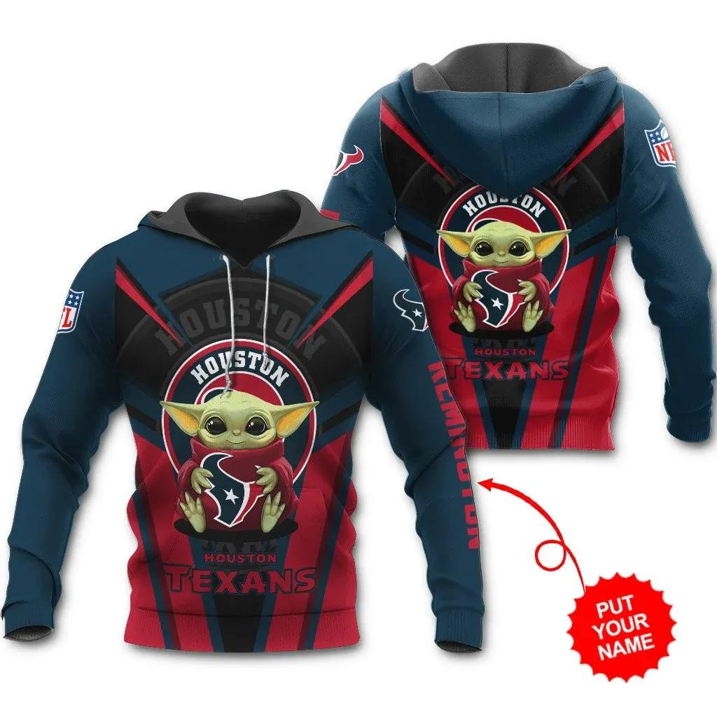 Houston Texans Baby Yoda Personalized NFL 3D All Over Print Hoodie