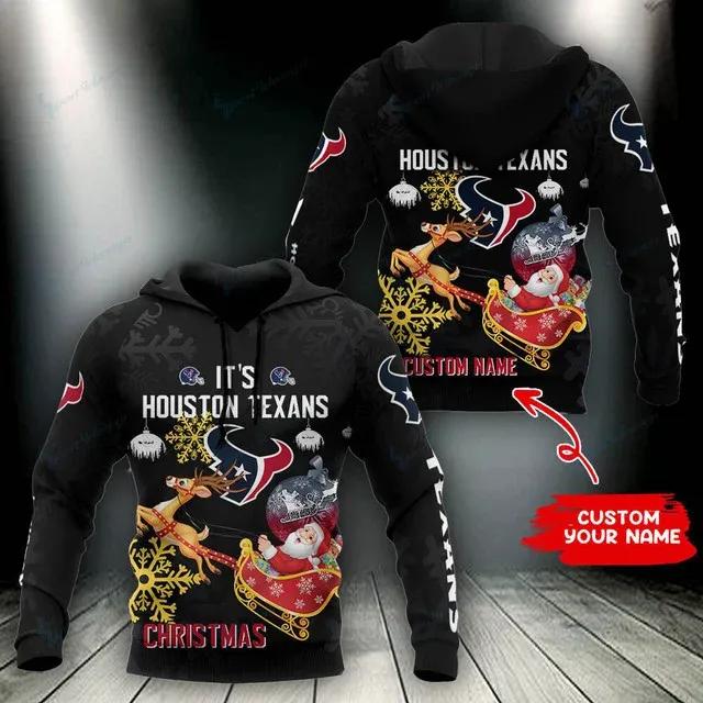 Houston Texans Christmas Santa Personalized NFL 3D All Over Print Hoodie