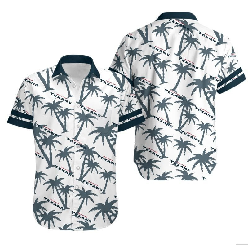 Houston Texans Coconut Tree Hawaiian Shirt Tropical Aloha Button Up