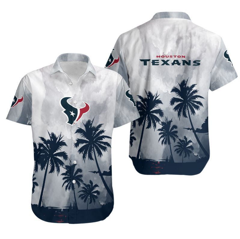 Houston Texans Coconut Trees Hawaiian Shirt Tropical Aloha Button Up