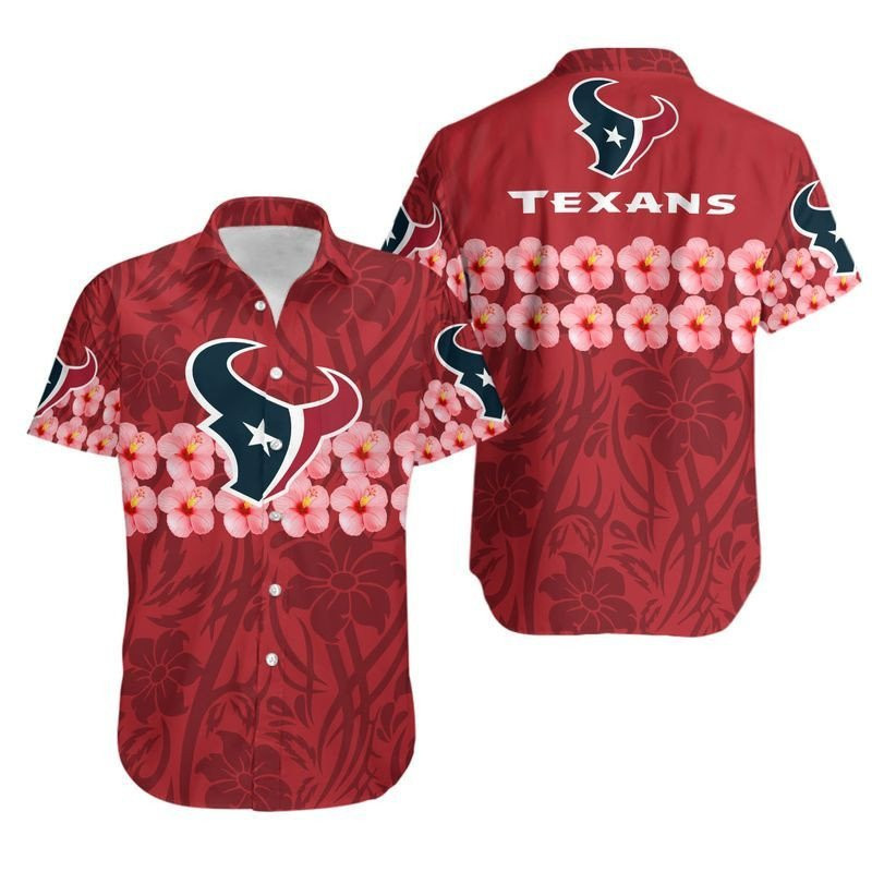 Houston Texans Flower And Logo Hawaiian Shirt Tropical Aloha Button Up