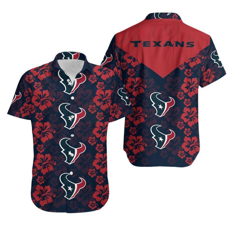 Houston Texans Flowers Hawaiian Shirt Tropical Aloha Button Up