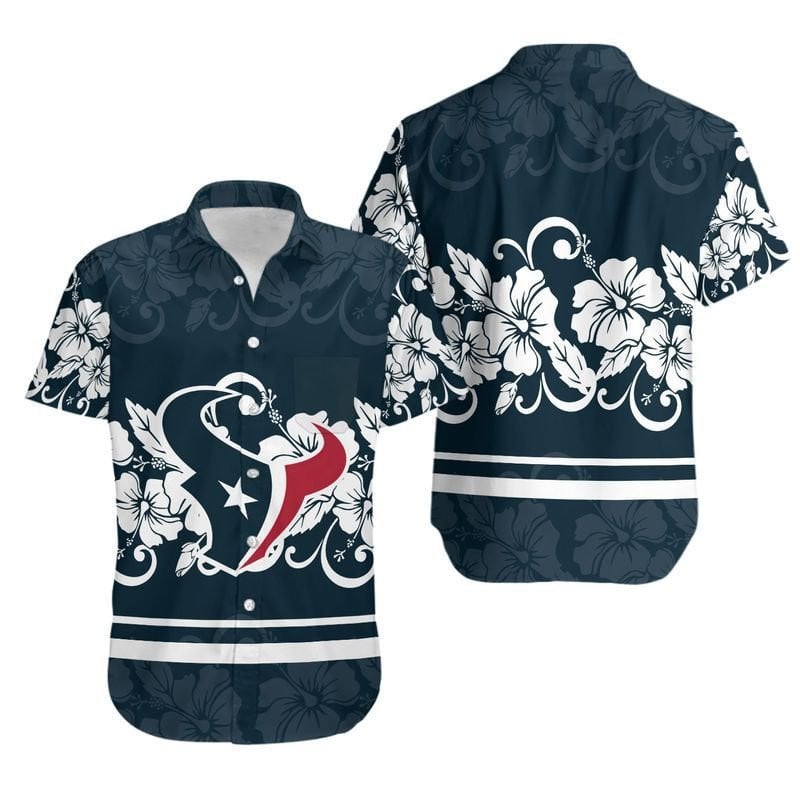 Houston Texans Hibiscus Flowers Hawaiian Shirt Tropical Aloha Button Up